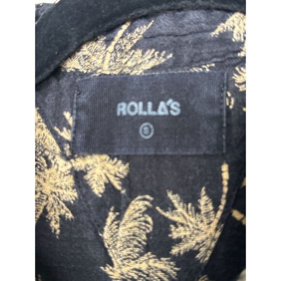 Rollas Mens Black Palm Tree Shirt Small short sleeve button up cotton collared - Picture 4 of 6